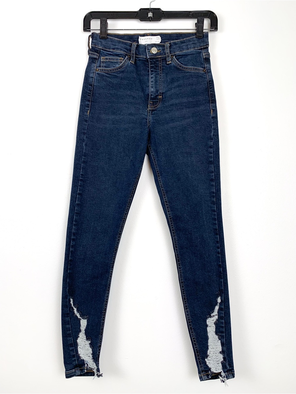 Topshop Jamie skinny jeans dark wash denim distressed at ankles size 25